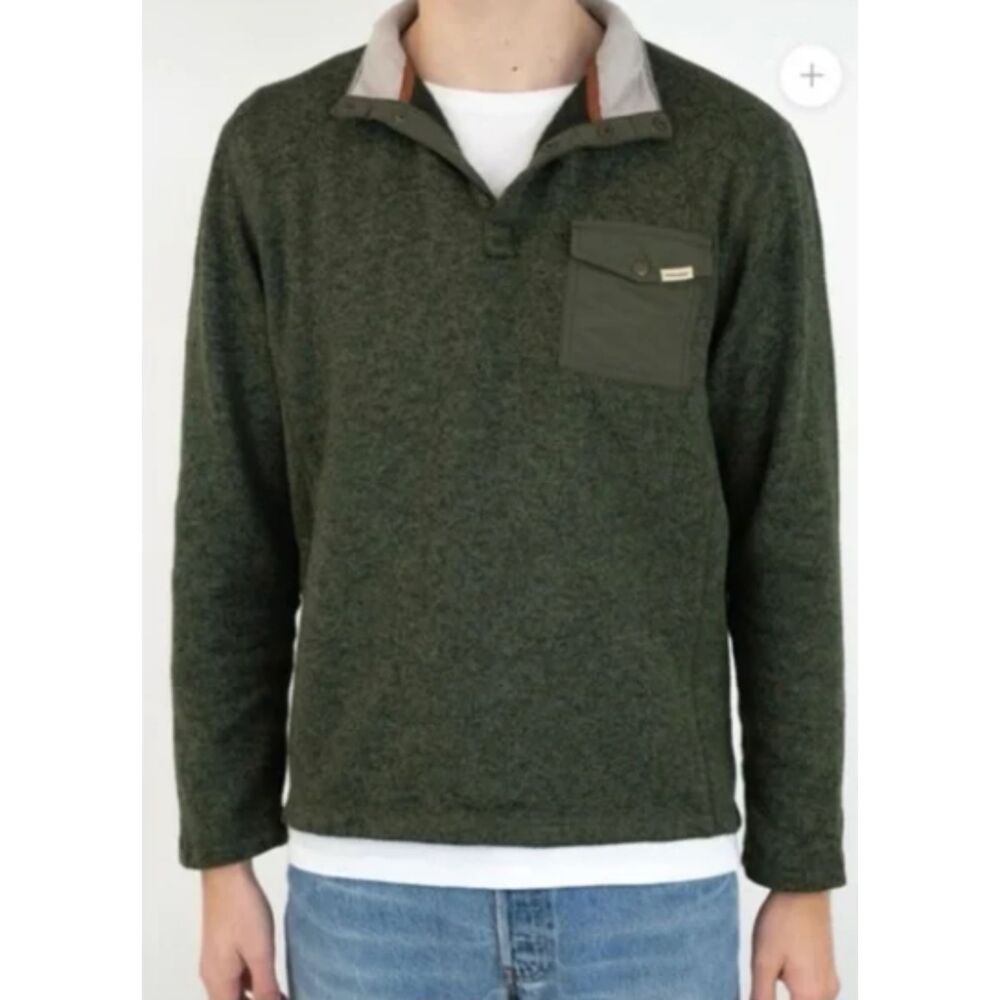 Woolrich Mens Green Fleece Pullover Drifter 1/4 Snap Sweater Sz L